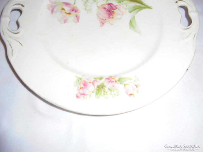 Régi porcelán tulipános kínáló tányér, süteményes - jelzett