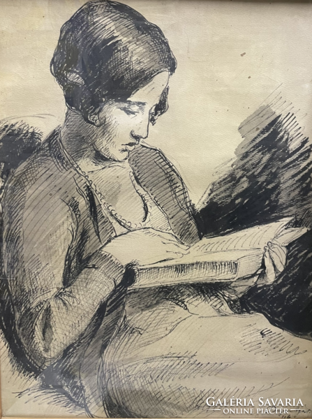 Girl reading Bajor Ágos (1892-1958).