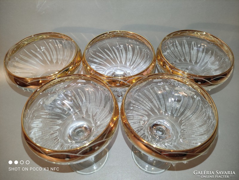 MEGÉRI ÁR!!! Aranyozott peremmel pezsgős Christal Mode jelzett üveg pohár készlet 5 darabos