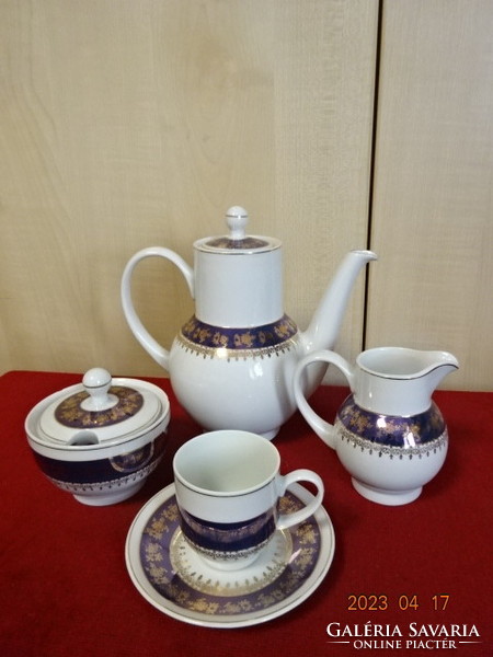 Brazilian porcelain, coffee set for six, on a cobalt blue background with a gilded pattern. Jokai.