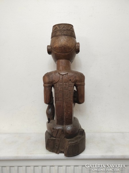 Antique African mother with child Bakongo ethnic group breastfeeding statue Congo damaged 330 drum 88 7251