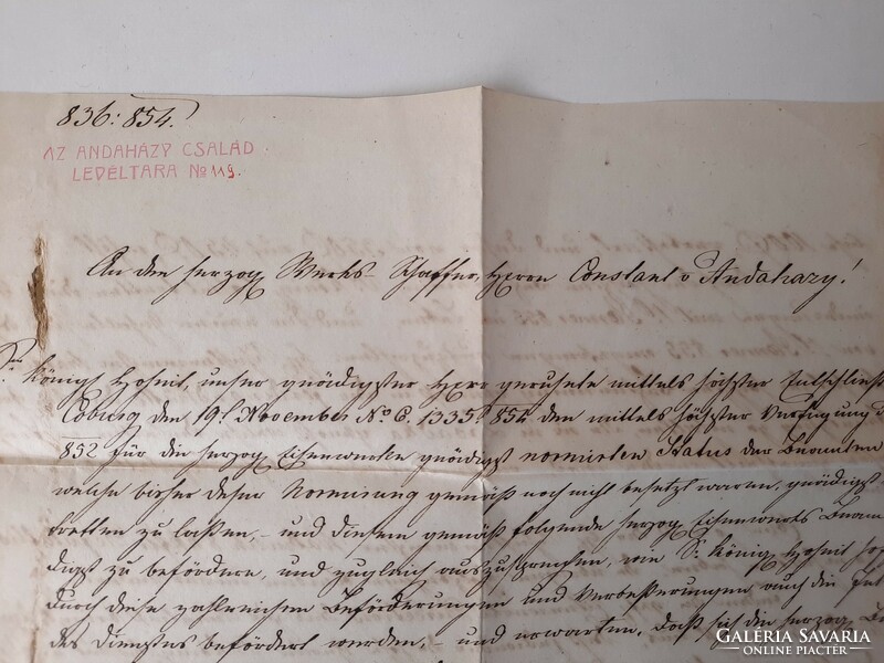 The Andaházy family archive no.119: Private letter 1854.Dec.14.