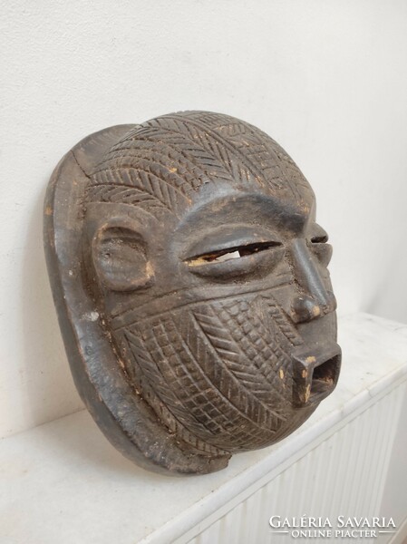 Antique African patinated wooden mask Congo African mask damaged 73 drop 300 6743