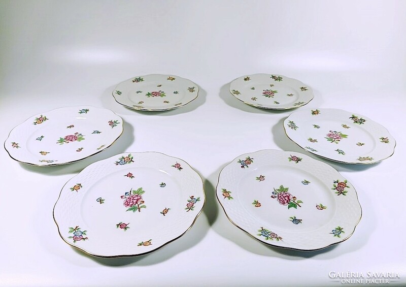 HERENDI, ETON MINTÁS 6 SZEMÉLYES DESSZERT SZETT (517; 1527), KÉZZEL FESTETT PORCELÁN HIBÁTLAN (J355)