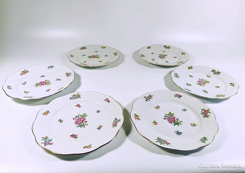 Herend, 6-person dessert set with Eton pattern (517; 1527), hand-painted porcelain flawless (j355)