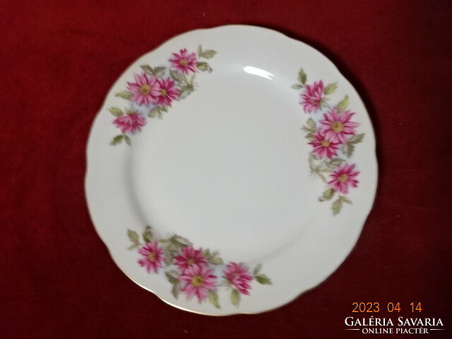 Kínai porcelán lapostányér, hat darab, ciklámen színű virággal. Jókai.