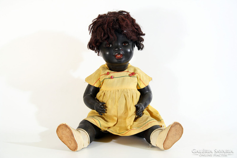 Antique 1930. Keramisches werk sleeping black doll kw 134 12/0 flirty eyes 43cm 17