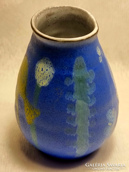 Bad Reichenhall Keramik/ festett német kerámia váza, madár dekorral, XX.szd második fele.