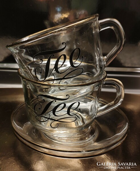 Vintage 2-person tea set with gilded edge