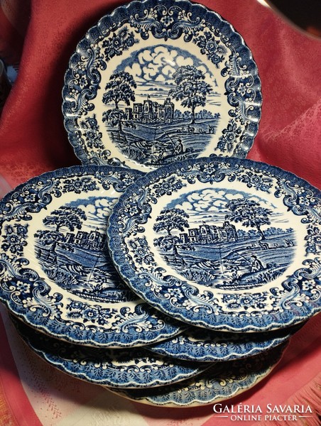 6 Pcs. English scenic porcelain cookie plate.