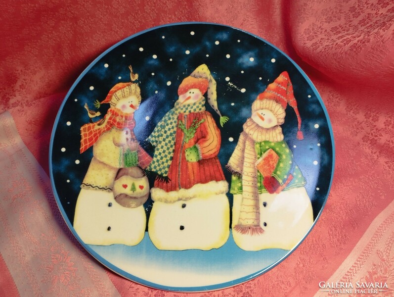 Snowman children's painting on a porcelain cake plate