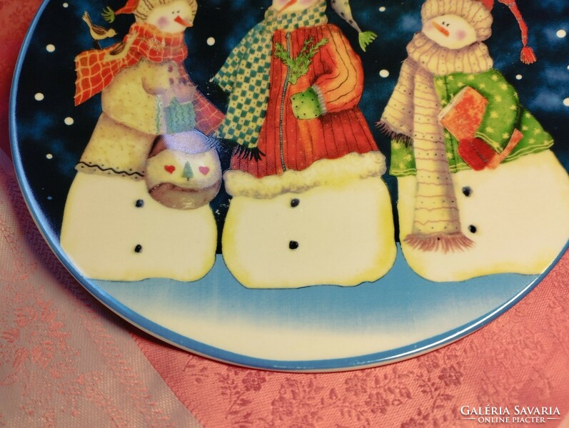 Snowman children's painting on a porcelain cake plate