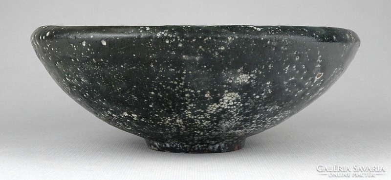 1M730 mid century dark green applied art ceramic bowl 20.5 Cm
