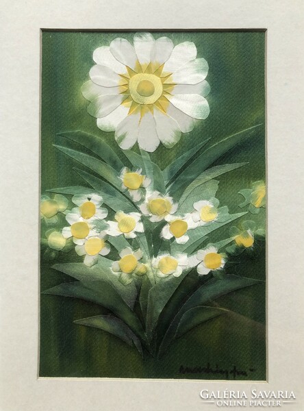 Izolda Macskássy silk collage picture, daisies