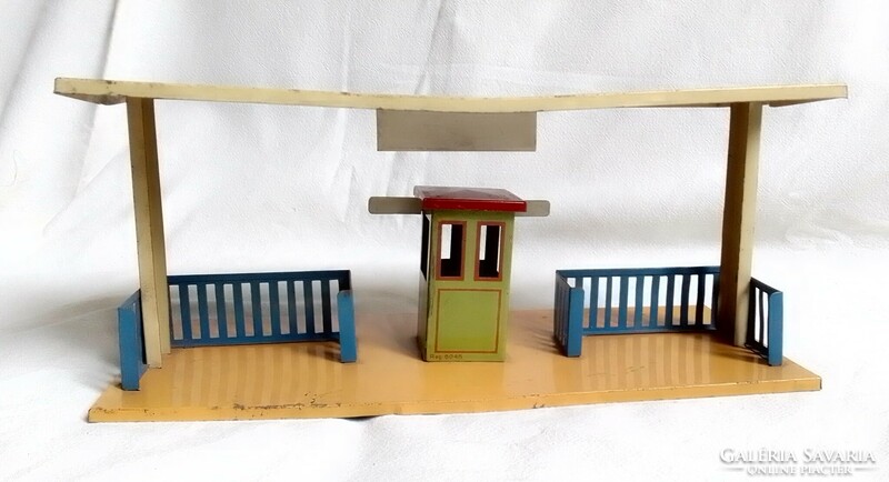 Antique old railway station platform entrance ticket office building stall 0 train model field table board game