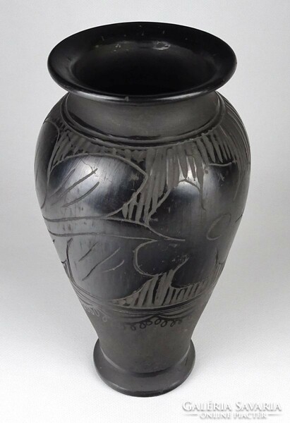 1M732 Nagyméretű fekete cserép váza 26.5 cm