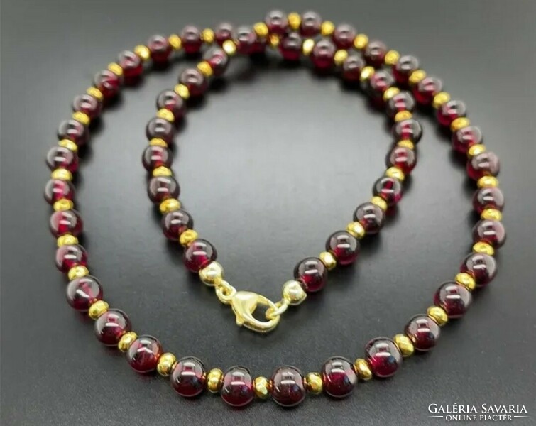 Genuine Natural Garnet / Pyrite Gemstone Necklace Sterling Silver