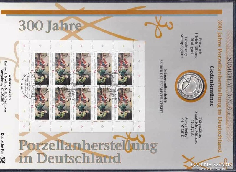 Germany 300 years of porcelain production.925 Silver 10 euros + stamp 2010 f pp (id7540)