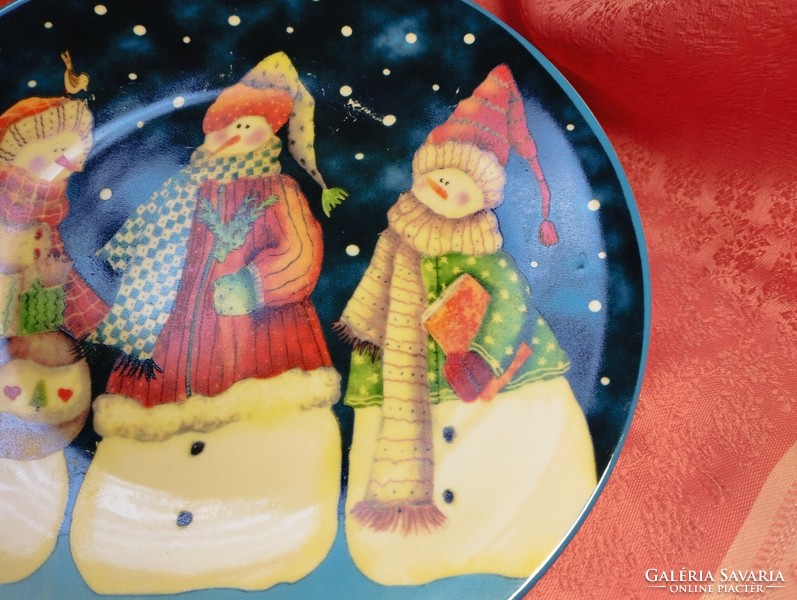 Snowman children's painting on a porcelain cake plate