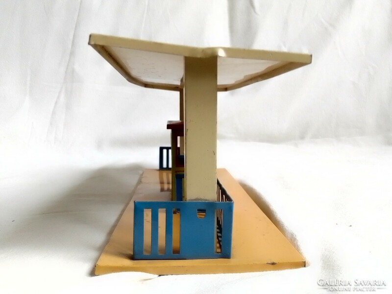 Antique old railway station platform entrance ticket office building stall 0 train model field table board game