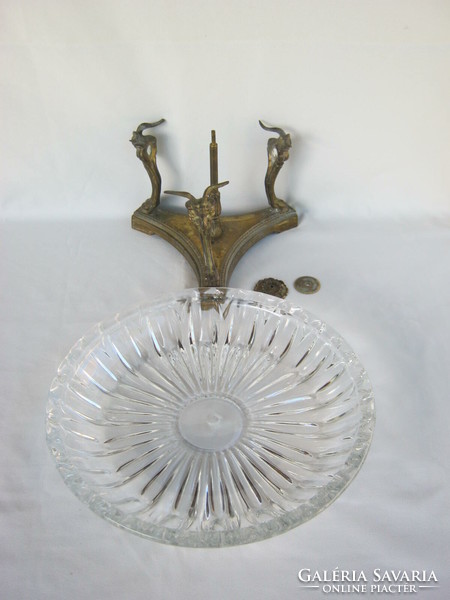 Szecessziós stílusú réz és üveg asztalközép kínáló tál