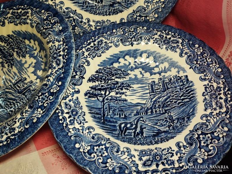 Angol jelenetes porcelán mély tányér, 3 db.