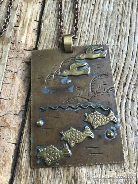 Old artisan craftsman copper necklace, marked