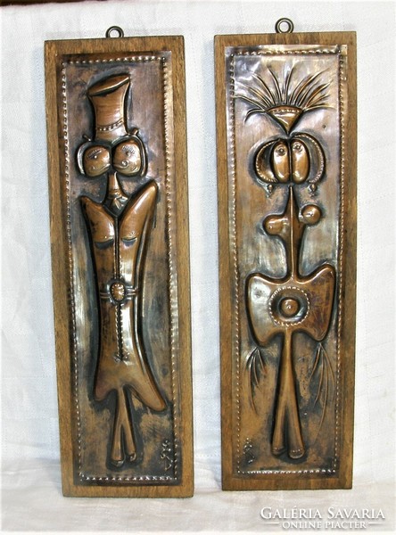 Art deco style relief bronze picture 2 pcs - 30 x 9 cm