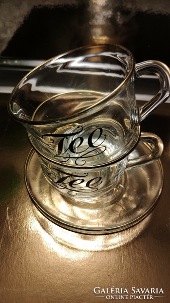 Vintage 2-person tea set with gilded edge