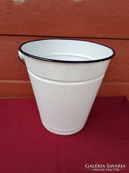 Bonyhádi white enameled enamel bucket pail heritage antique nostalgia