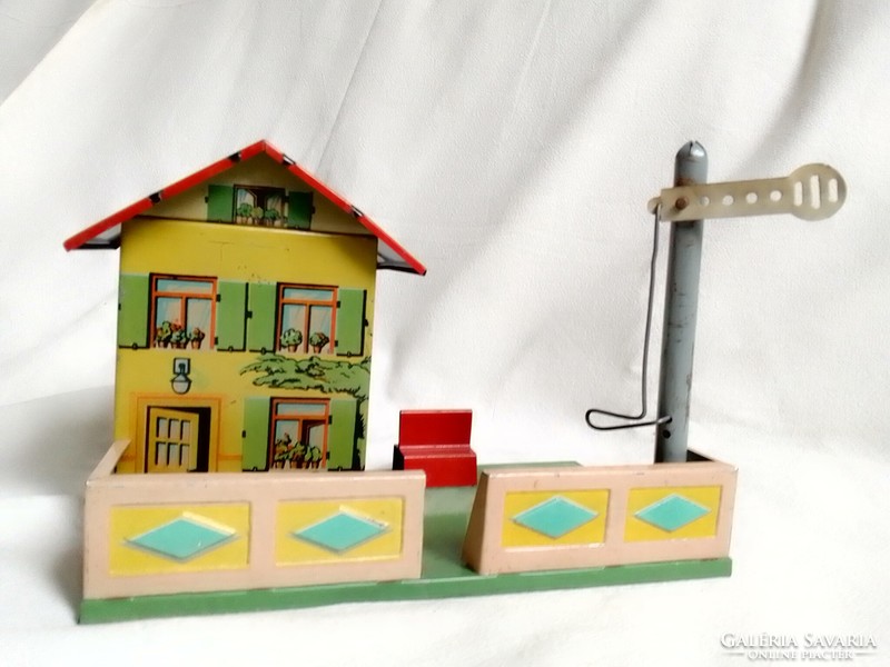 Old railway building, freight house, dial signal, model 0 railway train, field table, additional board game