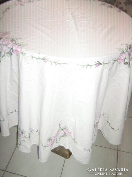 Beautiful vintage pink round tablecloth