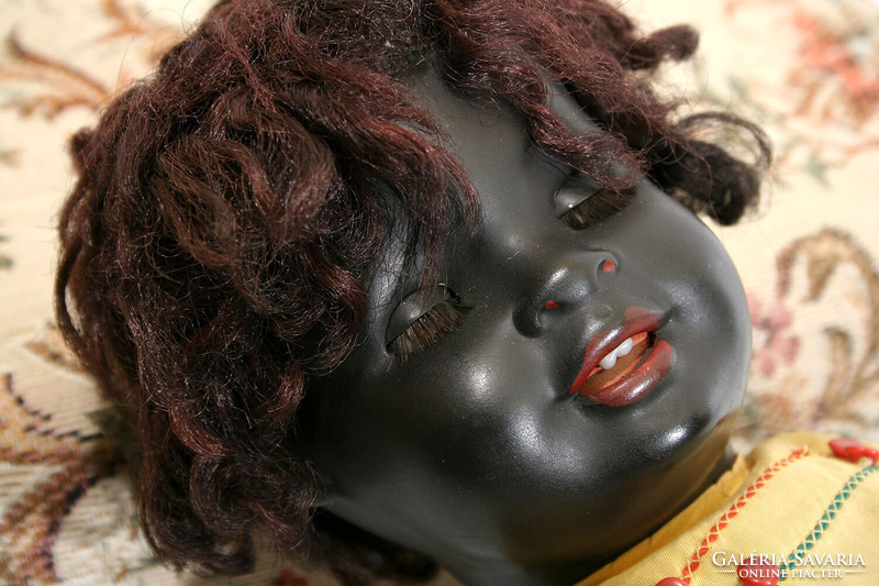 Antique 1930. Keramisches werk sleeping black doll kw 134 12/0 flirty eyes 43cm 17