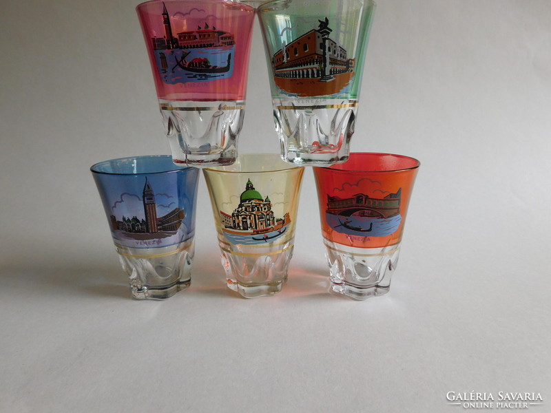 Vintage colorful Venetian decorated cups - set of 6 short drink glasses