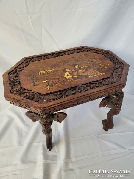 Early 20th century Indian-inspired hand-carved side table