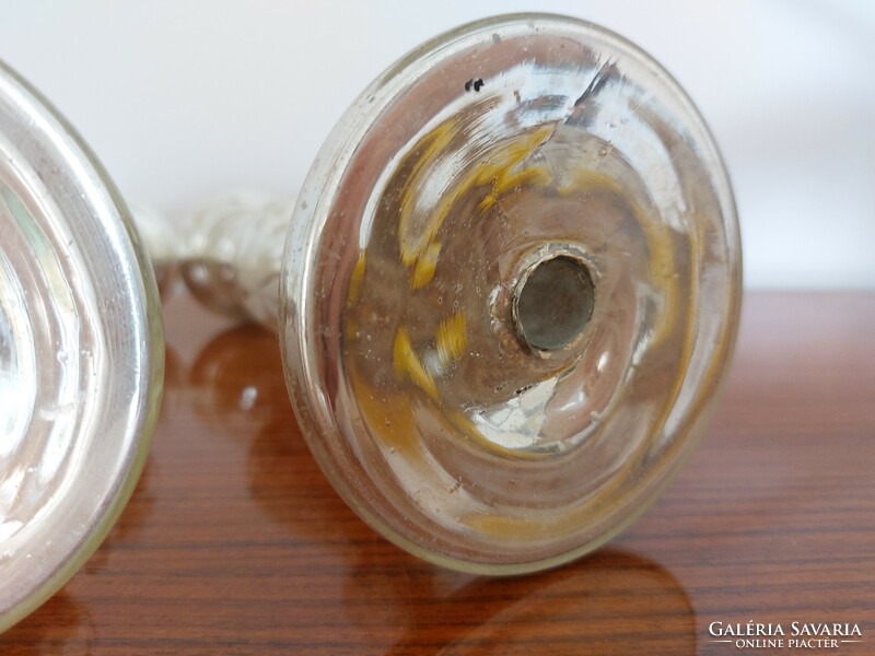 Huta glass, old candle holder, silver glass, 2 pcs