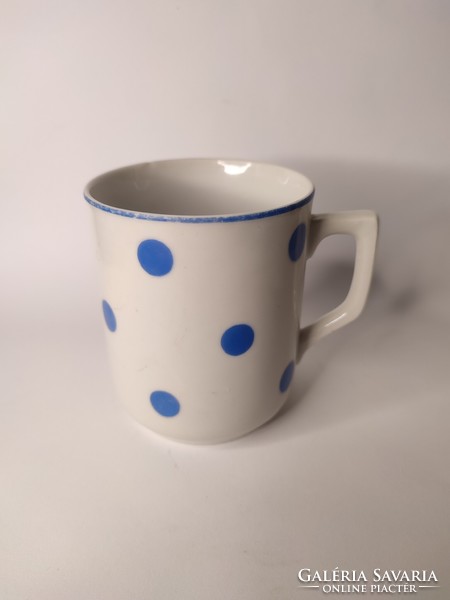 Old Zsolnay shield seal blue polka dot mug