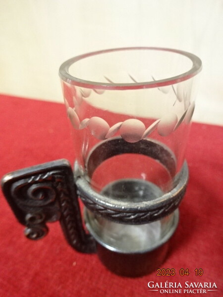 Glass liqueur glass in a metal holder, six pieces for sale. Jokai.