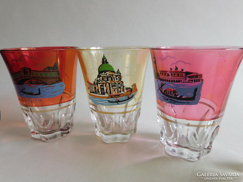Vintage colorful Venetian decorated cups - set of 6 short drink glasses