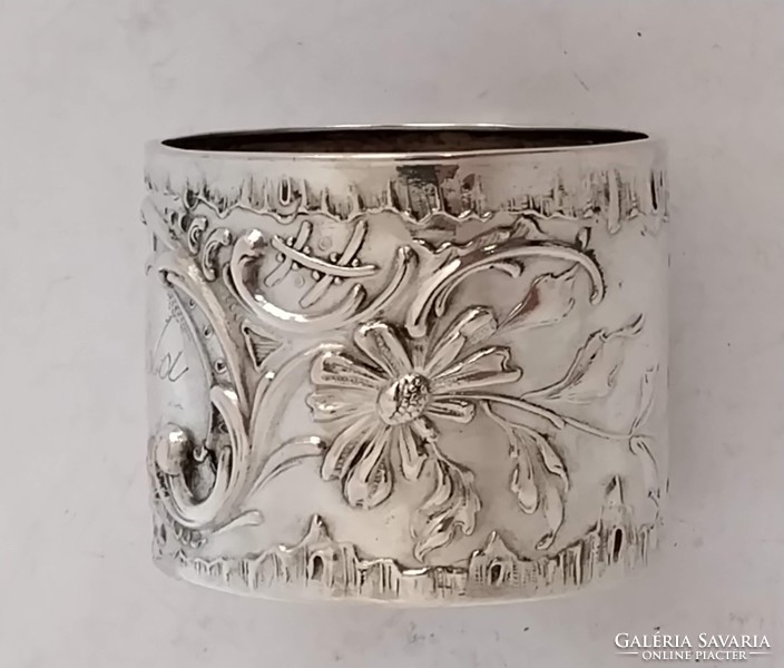 Silver Art Nouveau napkin ring with 