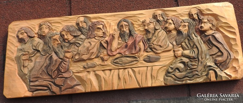 Sculptor Janusz Trzeclak's wooden wall sculpture composition _ the last supper