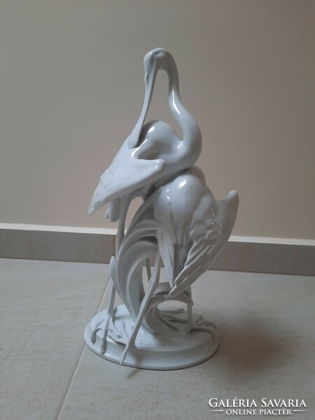 Large white Herend spoon heron, heron pair porcelain figure