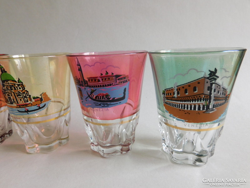 Vintage colorful Venetian decorated cups - set of 6 short drink glasses