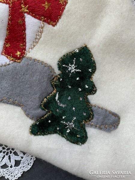 1 db Karácsonyi textil rátétes fil csizma, kandalló zokni - ÚJ