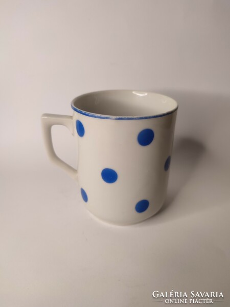 Old Zsolnay shield seal blue polka dot mug