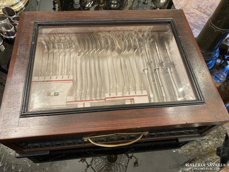 Silver cutlery set for 6 people - in a wooden box with drawers (fm45)