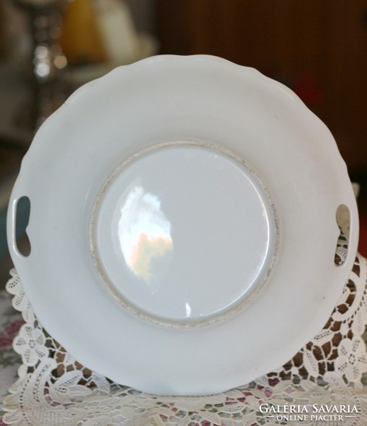 Antique, Biedermeier, hand-painted, porcelain serving bowl with handle