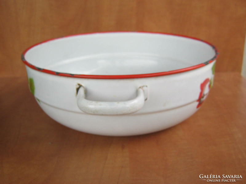 Lampart enamel bowl with flower pattern large size 30 cm old nostalgia piece farmhouse decoration