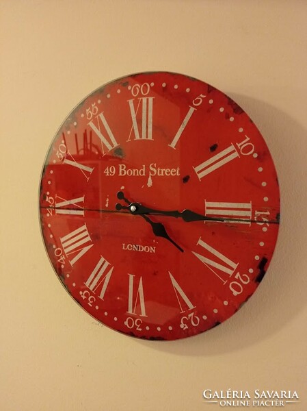 Red London design glass wall clock