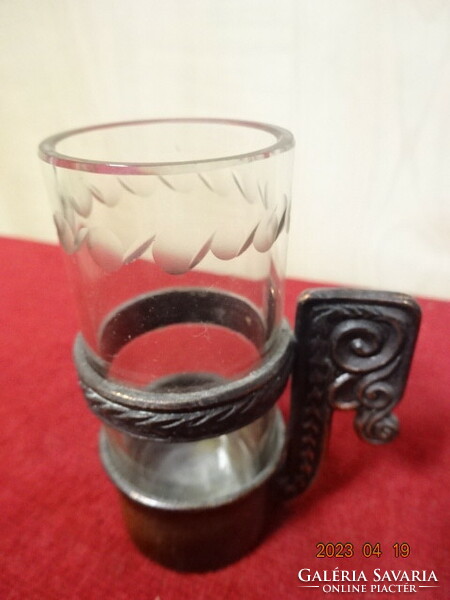 Glass liqueur glass in a metal holder, six pieces for sale. Jokai.